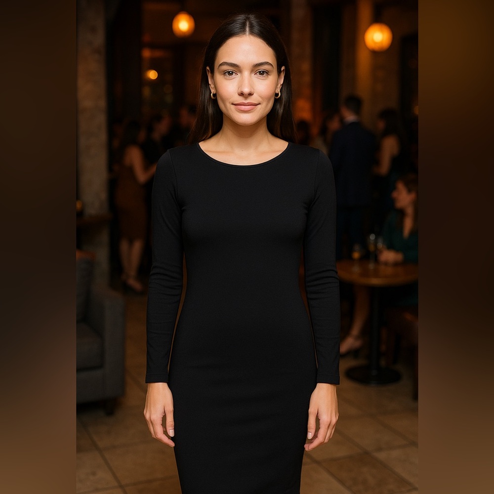 Charli London Black Long Sleeve Bodycon Midi Dress Exposed Back Zipper Size 10